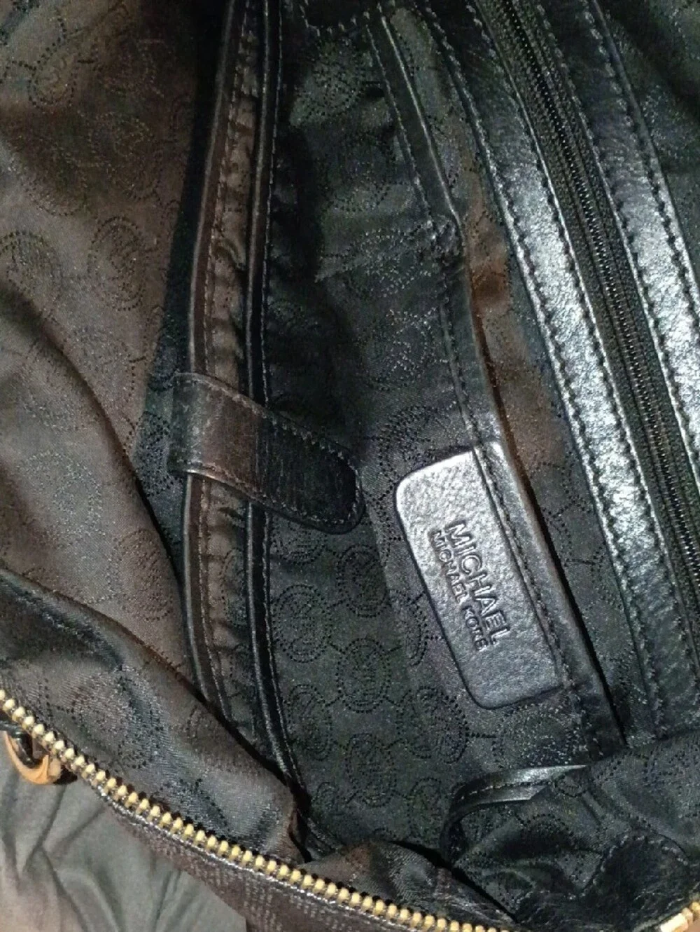 Michael Kors Black Monogram Tote with Gold MK Charm